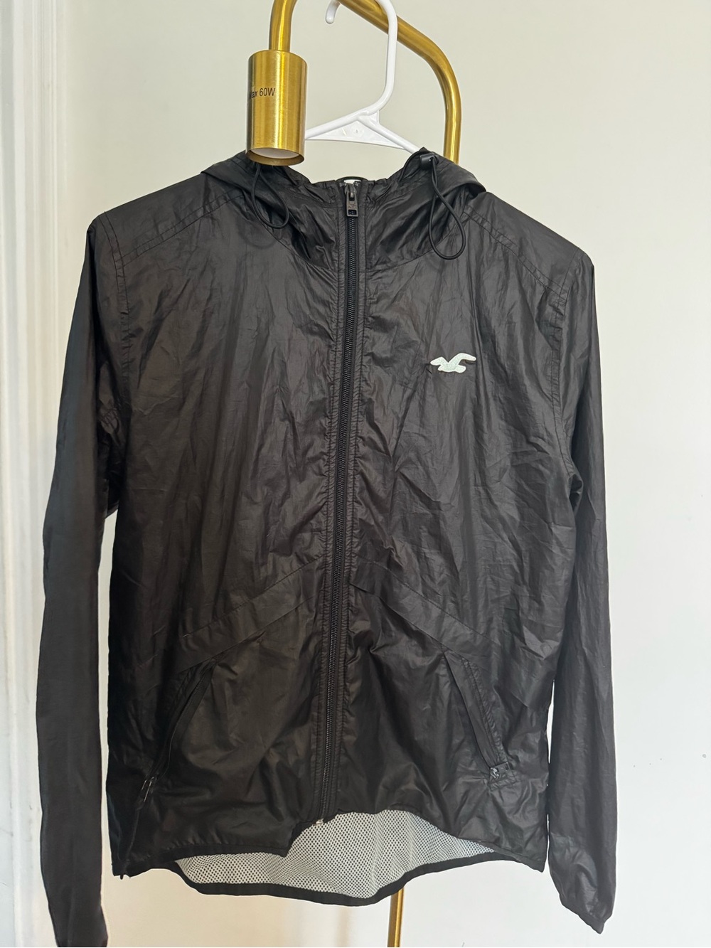 Hollister Black Hooded Packable Windbreaker